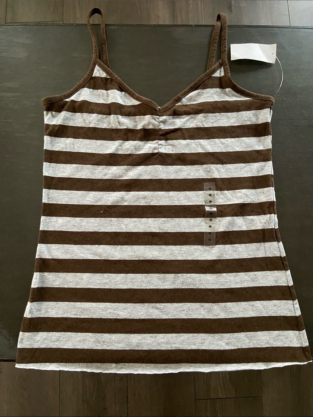 Y2K GAP BROWN AND LIGHT GRAY STRIPE V- NECK TANK CAMISOLE TOP